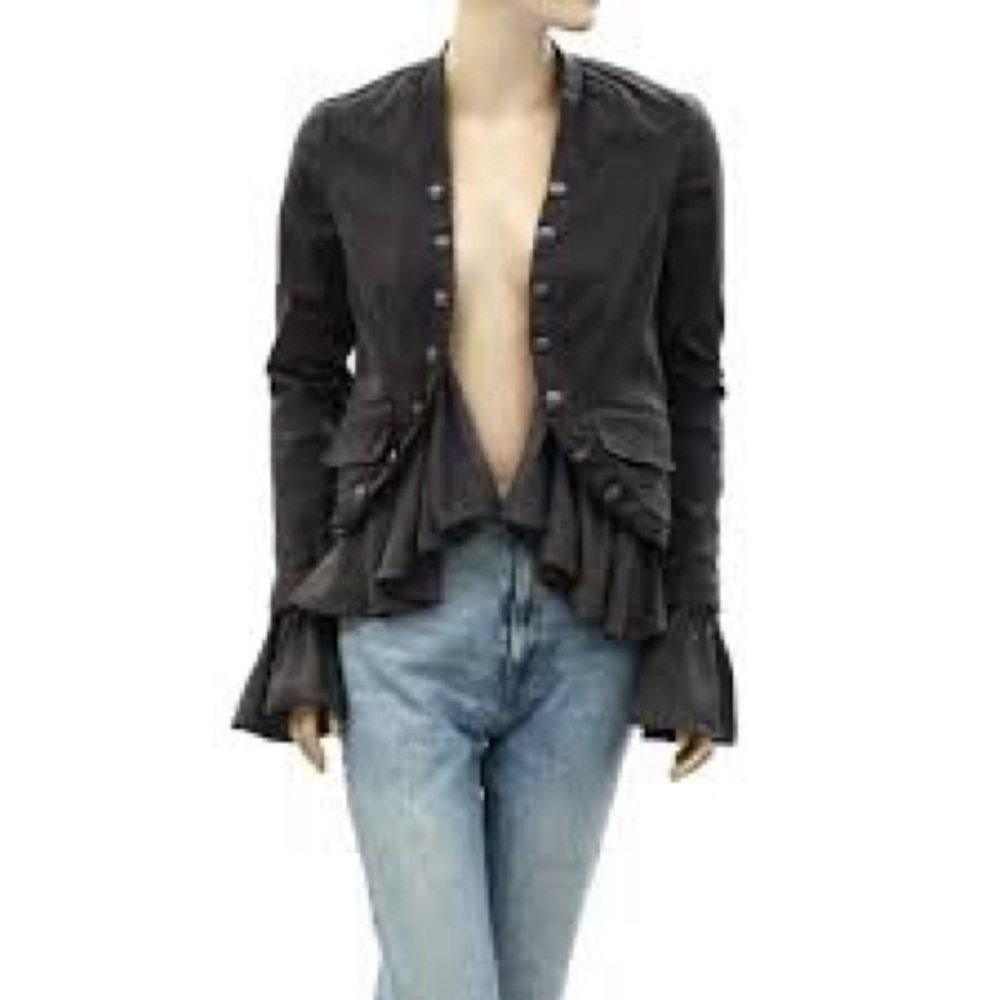 Free People Ruffles Romance Jacket in Washed Black size large